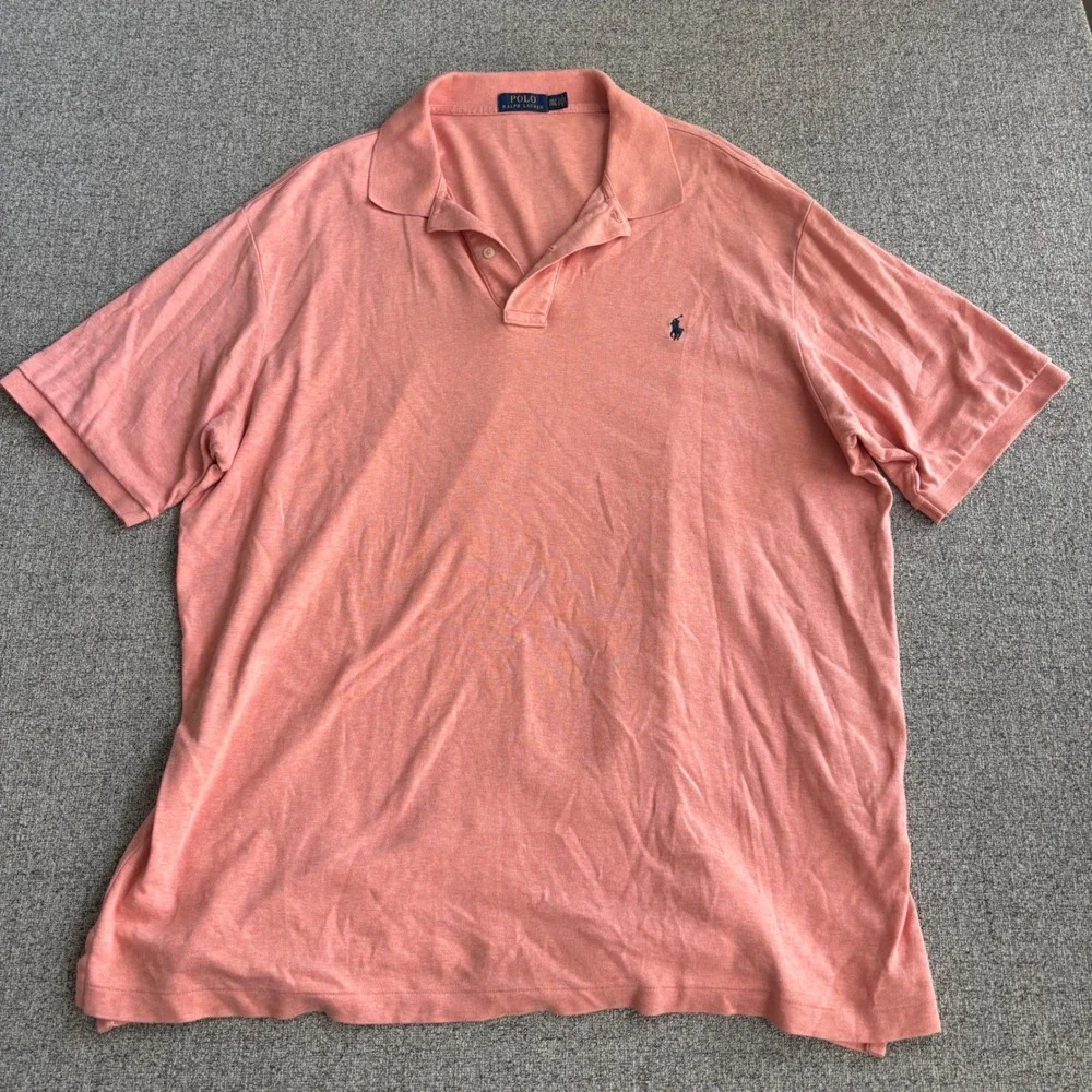 Polo Ralph Lauren Polo Shirt Mens 2XLT Classic Fit Peach Pink Heathered Short Sl